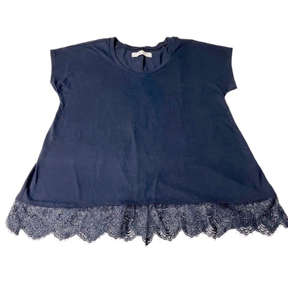 Abercrombie & Fitch Y2K Era Navy Blue Lace Hem Knit Top Size M - Picture 2 of 10